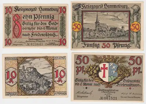 10 und 50 Pfennig Banknoten Kriegsgeld Hammleburg 10.März 1918 (130381)