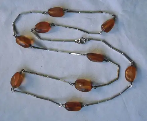 Antike Bernstein Kette Amber Necklace Natural Baltikum 925er Silber (101986)