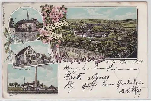 91837 Ak Lithographie Gruß aus Wimmelburg Wassermachine, Schule usw. 1899