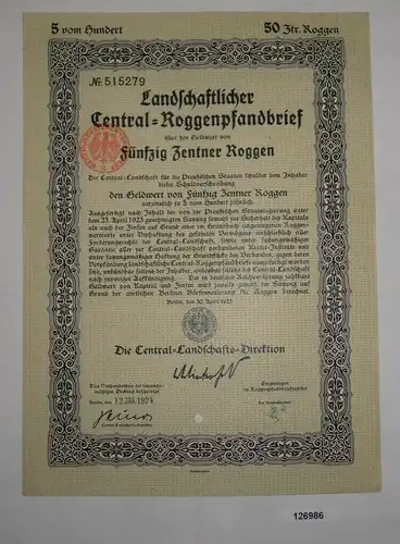 50 Zentner Roggenpfandbrief Central-Landschafts-Direktion Berlin 1924 (126986)