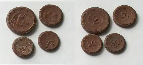 4x Porzellan Notgeld Münzen 20 Pfennig - 2 Mark Sachsen 1921 (133015)