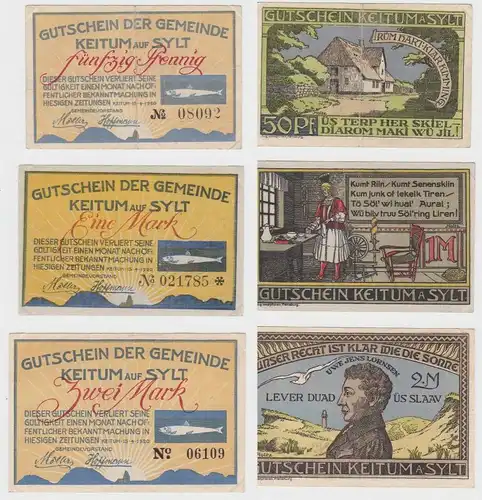 3 Banknoten Notgeld 50 Pfennig - 2 Mark Stadt Keitum auf Sylt 15.4.1920 (133145)