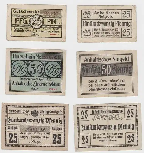 3 Banknoten Notgeld 25 - 50 Pfennig Stadt Dessau 1918 & 1920 (132629)