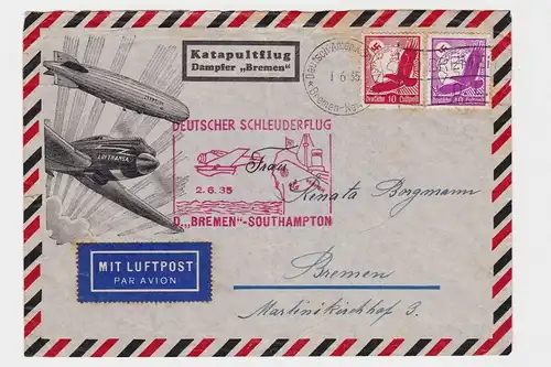 Brief Deutscher Schleuderflug D. "Bremen" Southampton 1935 (123539)