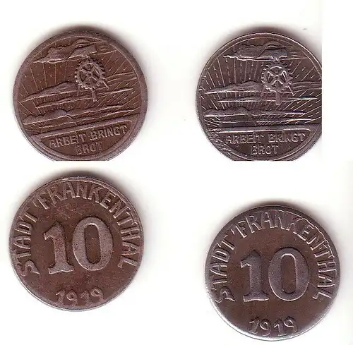 2 x 10 Pfennig Eisen Not Münzen Stadt Frankenthal 1919 (102642)