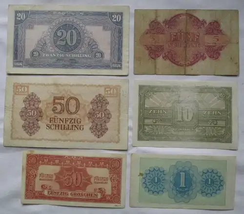 6 seltene Banknoten alliierte Militärbehörde Österreich 1944 (125721)