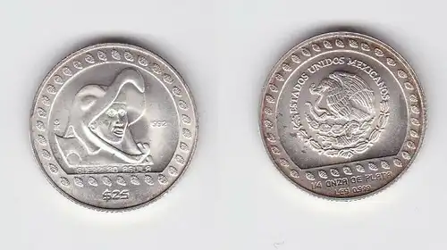 25 Peso Silber Münze Mexiko 1992 Guerrero Aguila 1/4 Unze Feinsilber (132336)