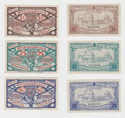 10, 25 & 50 Pfennig Banknoten Notgeld Stadt Gilgenburg Ostpreußen 1920 (131775)