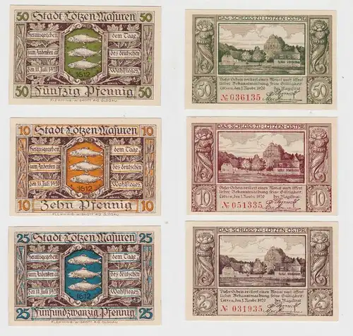 10, 25 & 50 Pfennig Banknoten Notgeld Stadt Lötzen Masuren 1920 (132432)