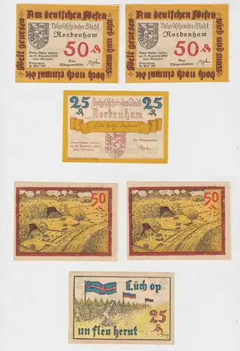 25 & 2 x 50 Pfennig Banknoten Notgeld Stadt Nordenham 1921 (132823)