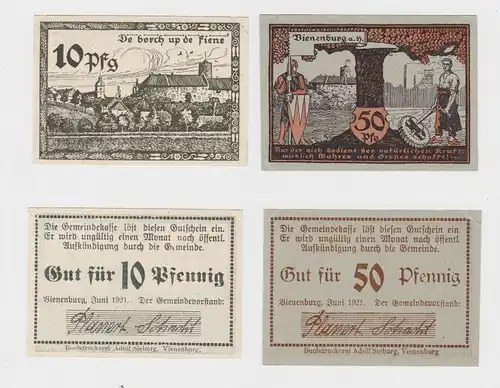 10 & 50 Pfennig Banknoten Notgeld Gemeinde Vienenburg Juni 1921 (132454)