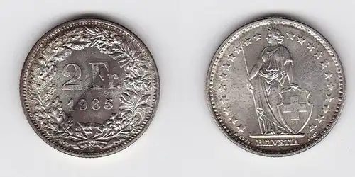 2 Franken Silber Münze Schweiz 1965 B (130475)