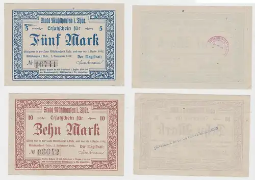5 & 10 Mark Banknoten Notgeld Stadt Mühlhausen in Thüringen 1918 (133072)