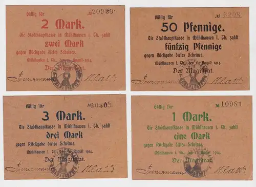 4 Banknoten Notgeld Stadthauptkasse Mühlhausen in Thüringen 1914 (133072)