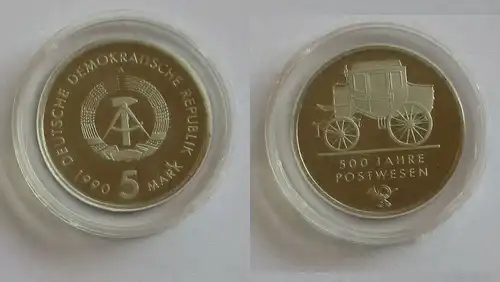 DDR Gedenk Münze 5 Mark 500 Jahre Postwesen 1990 PP (131960)