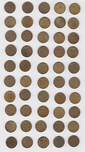 DDR: 50 x 50 Pfennig Messing Münzen alle von 1950 !!! (132895)