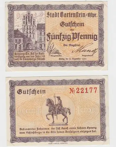 50 Pfennig Banknote Notgeld Stadt Bartenstein Ostpreussen 1921 (132414)