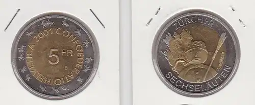 5 Franken Münze Schweiz 2001 Zürcher Sechseläuten Stempelglanz (131080)