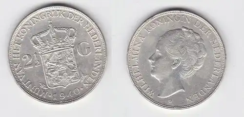 2 1/2 Gulden Silber Münze Niederlande 1940 (131188)