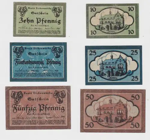 10, 25 & 50 Pfennig Banknoten Notgeld Kreis Liebenwerda 1920 (133004)