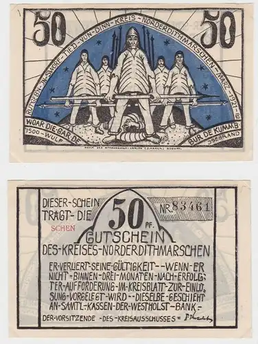 50 Pfennig Banknote Notgeld Kreis Norderdithmarschen 1921 (132698)