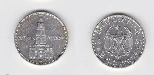 2 Mark Silber Münze 3. Reich Garnisonkirche mit Datum 1934 E Jäger 355 (131099)