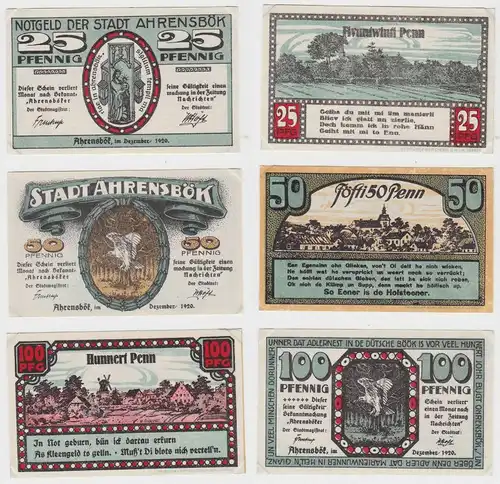 25, 50 & 100 Pfennig Banknoten Notgeld Stadt Ahrensbök 1920 (132462)