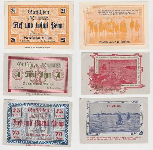 25, 50 & 75 Pfennig Banknoten Notgeld Nordseebad Büsum 1921 (133046)