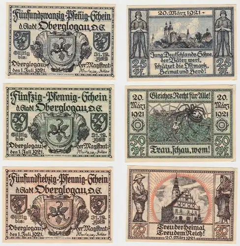 25, 50 & 75 Pfennig Banknoten Notgeld Stadt Oberglogau 1921 (132466)