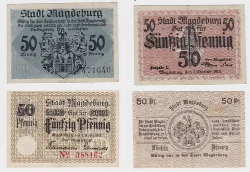 2 x 50 Pfennig Banknoten Stadt Magdeburg 1917/1918 (132870)