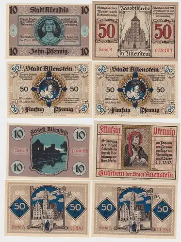 4 Banknoten Notgeld Stadt Allenstein Ostpreussen 1.April 1921 (132976)