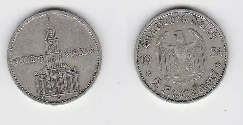 2 Mark Silber Münze 3. Reich Garnisonkirche mit Datum 1934 D Jäger 355 (130550)