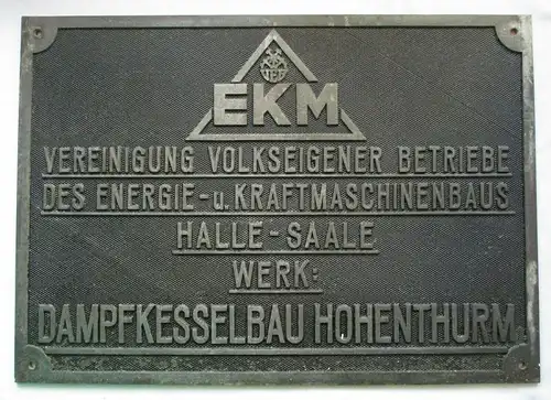 Typen Reklame Metall Plakette VEB Dampfkesselbau Hohenthurm (112641)