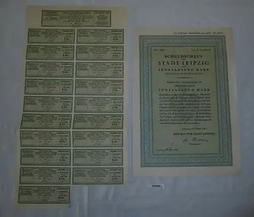5000 Reichsmark Schuldschein Stadt Leipzig 14. Februar 1923 (129309)