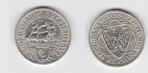 3 Mark Silber Münzen Hundert Jahre Bremerhaven 1927 A (131348)