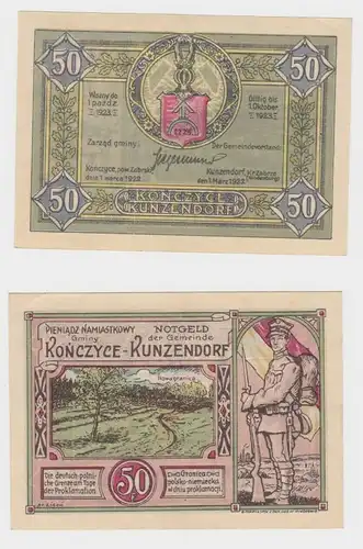 50 Pfennig Banknoten Notgeld KUNZENDORF (Polnisch Oberschlesien) 1922 (132626)