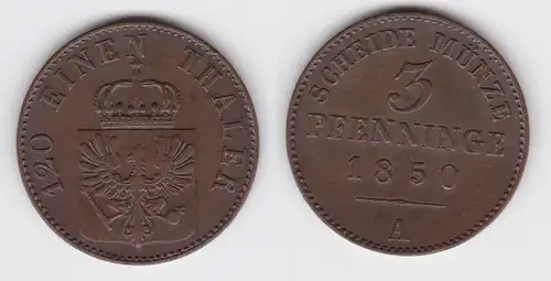 3 Pfennig Kupfer Münze Preussen 1850 A (123929)