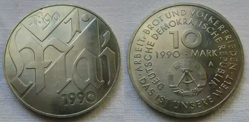 DDR Gedenk Münze 10 Mark 100.Jahre 1.Mai Feiertag 1990 (115884)