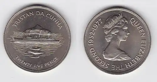 25 Pence Nickel Münze Tristan da Cunha Schiff HMY "Britannia" 1977 (125937)