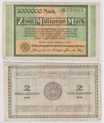 2 Millionen Mark Banknote Freistaat Mecklenburg Schwerin 17.8.1923 (122608)