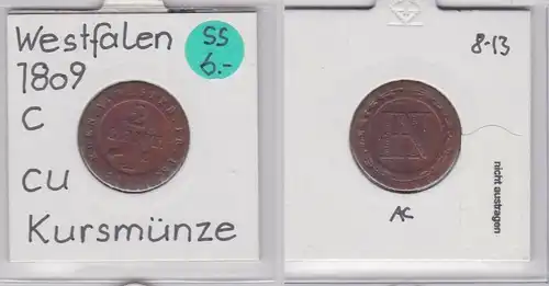 2 Centimes Kupfer Münze Westfalen 1809 C (121134)