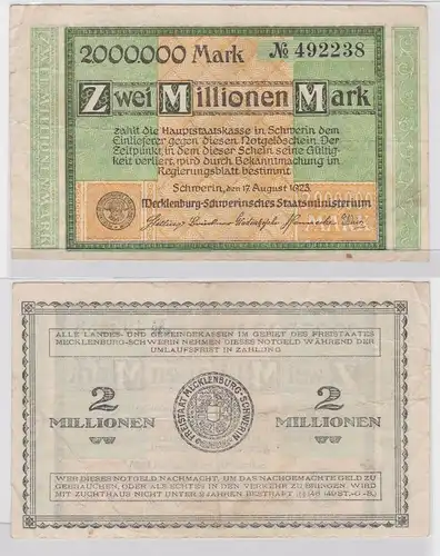 2 Millionen Mark Banknote Freistaat Mecklenburg Schwerin 17.8.1923 (122100)