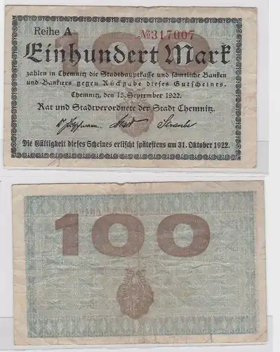 100 Mark Banknote Stadt Chemnitz 15.09.1922 (121248)
