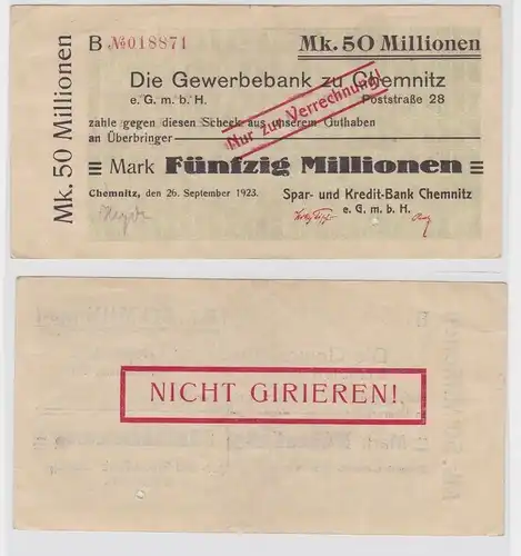 50 Millionen Mark Banknote Gewerbebank zu Chemnitz 26.09.1923 (121447)