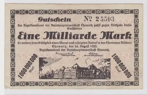 1 Milliarde Mark Banknote Amtshauptmannschaft Chemnitz 24.08.1923 (120245)