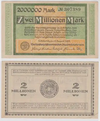 2 Millionen Mark Banknote Freistaat Mecklenburg Schwerin 17.8.1923 (122592)