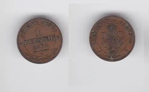 1 Pfennig Kupfer Münze Sachsen 1863 B (126666)