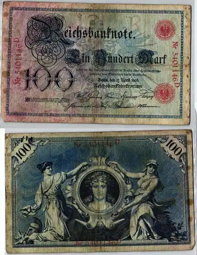 100 Mark Reichsbanknote Deutsches Reich 17.April 1903 (129369)