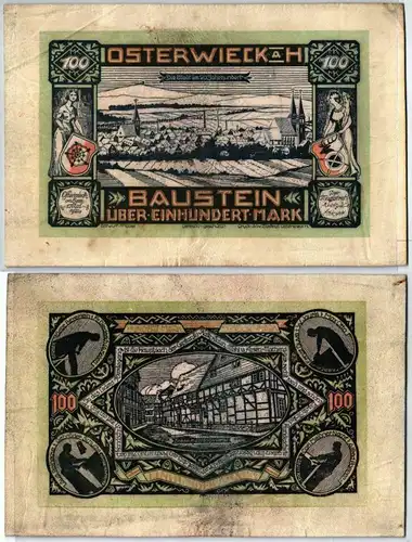 100 Mark Leder Banknote Baustein Osterwieck am Harz 1922 (129764)