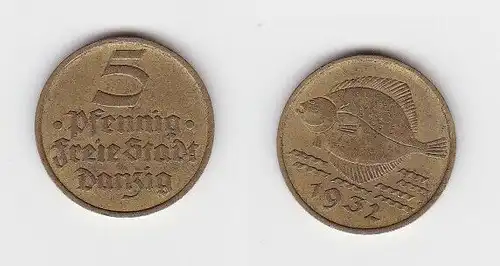 5 Pfennig Messing Münze Danzig 1932 Flunder (130779)